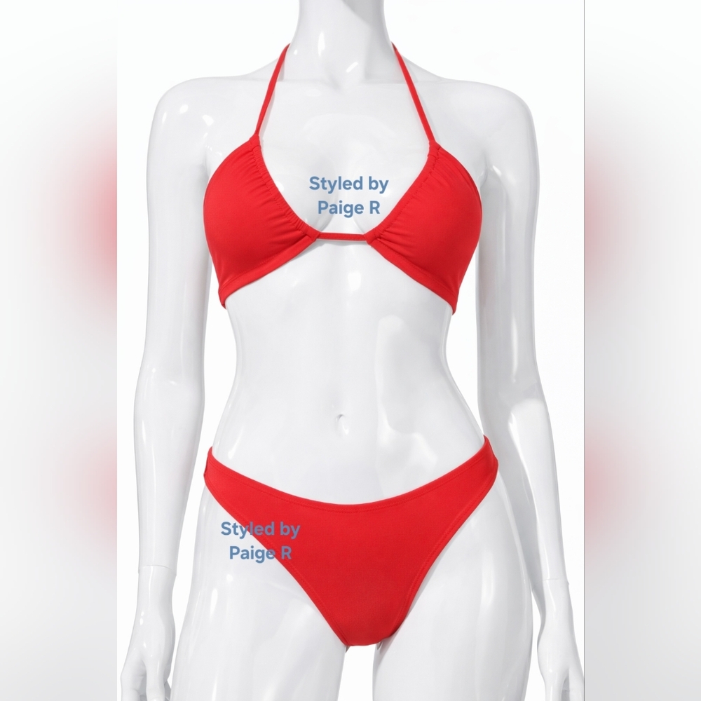 ❤SKIMS Halter Top Mid Coverage Bottoms Bikini Swimsuit Swim Suit Set Red RUBY 2X